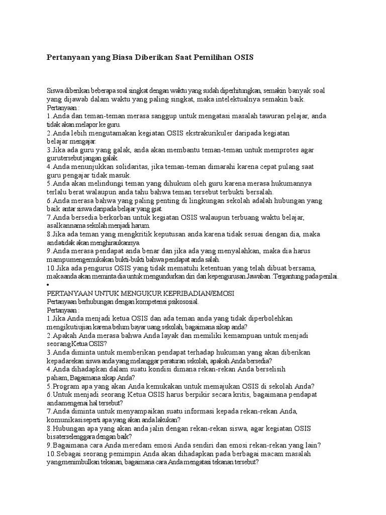 Maybe you would like to learn more about one of these? Soal Dan Jawaban Seleksi Osis Cara Golden