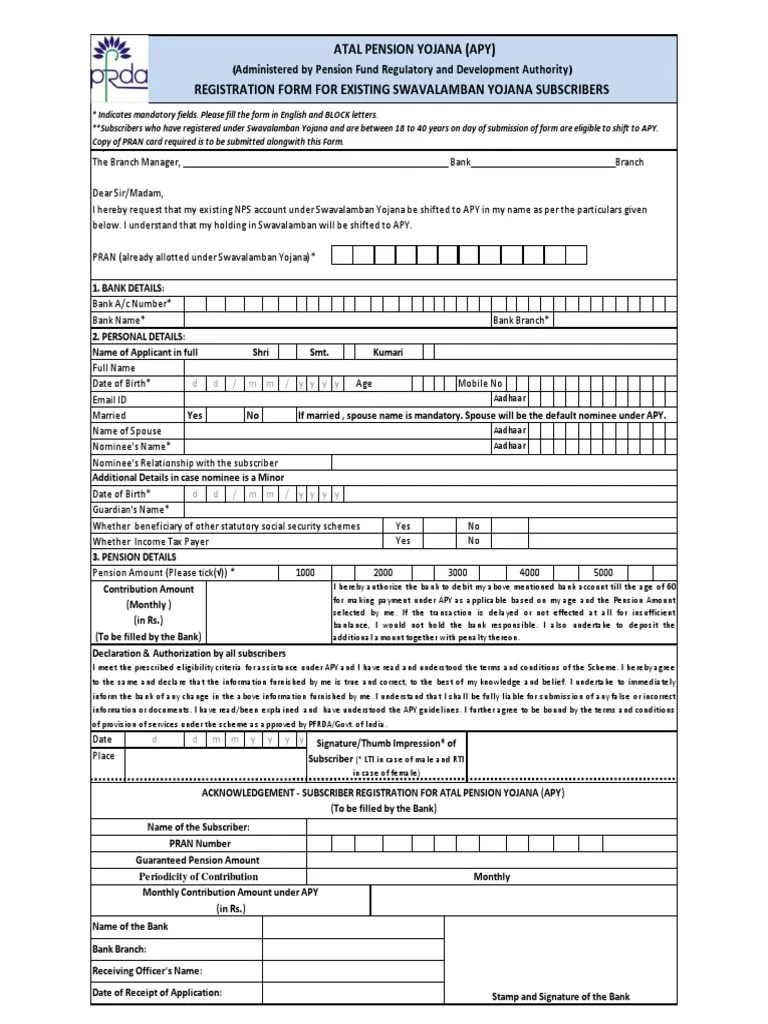 APY Registration Form for Swavalamban Subscribers6e764d41Abb74bfa