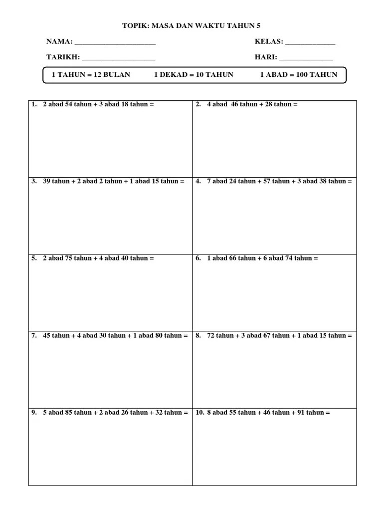 Matematik Tahun 4 Masa Dan Waktu Latihan Masa Dan Waktu Tahun 4