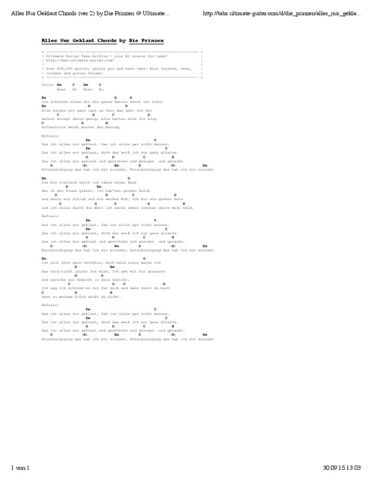 Alles Nur Geklaut Chords (ver 2) by Die Prinzen