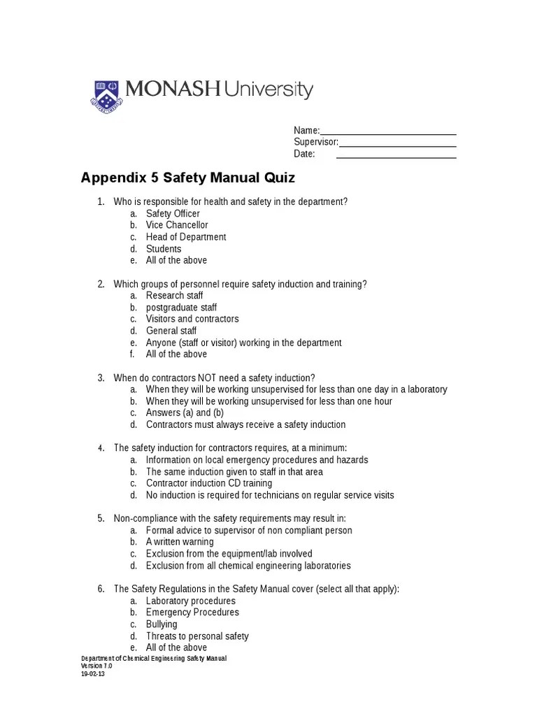 Safety Quiz Dangerous Goods Prevention