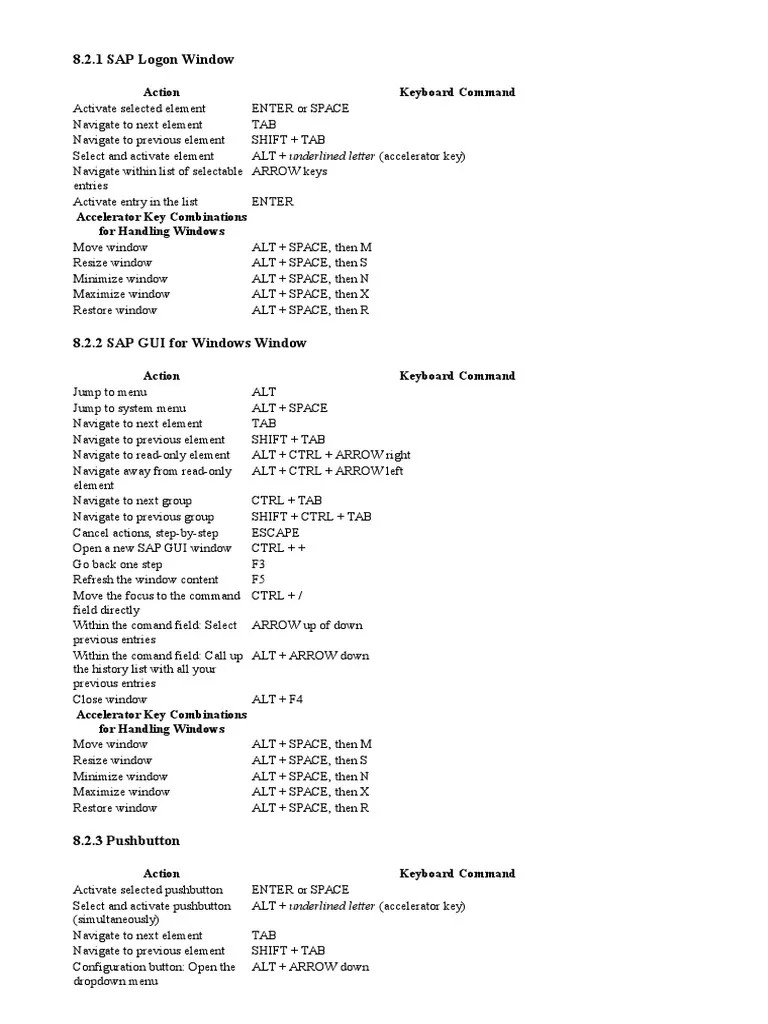 SAP Common Shortcut Keys Menu Computer Keyboard