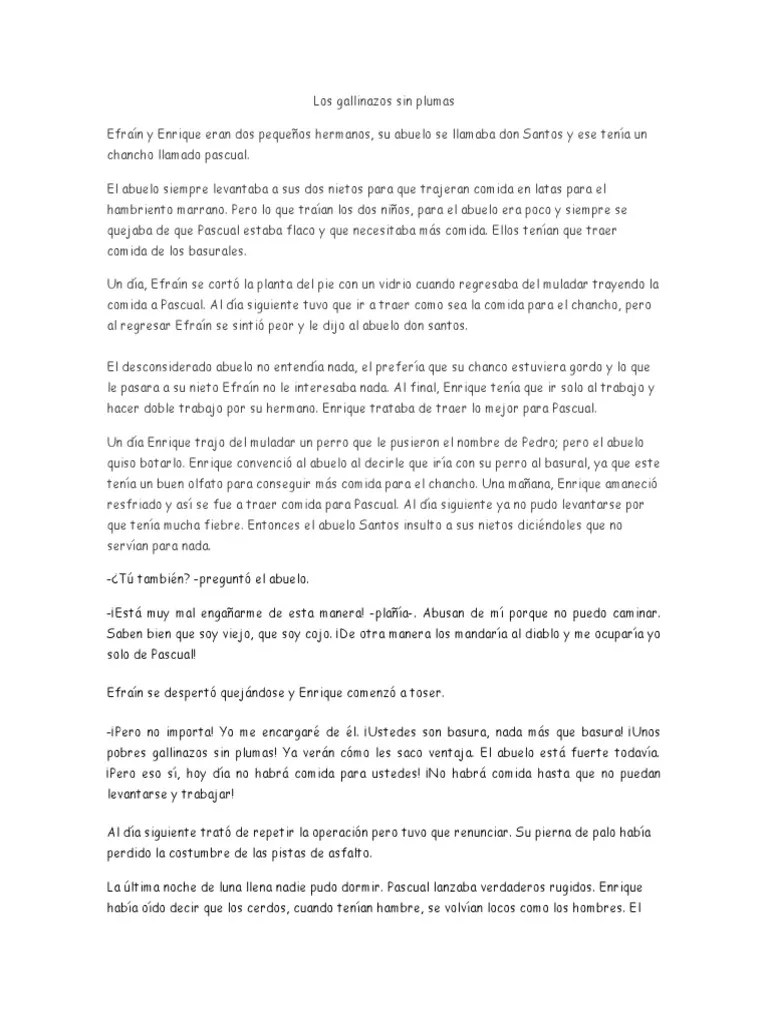 Cuento Los Gallinazos Sin Plumas PDF Ocio