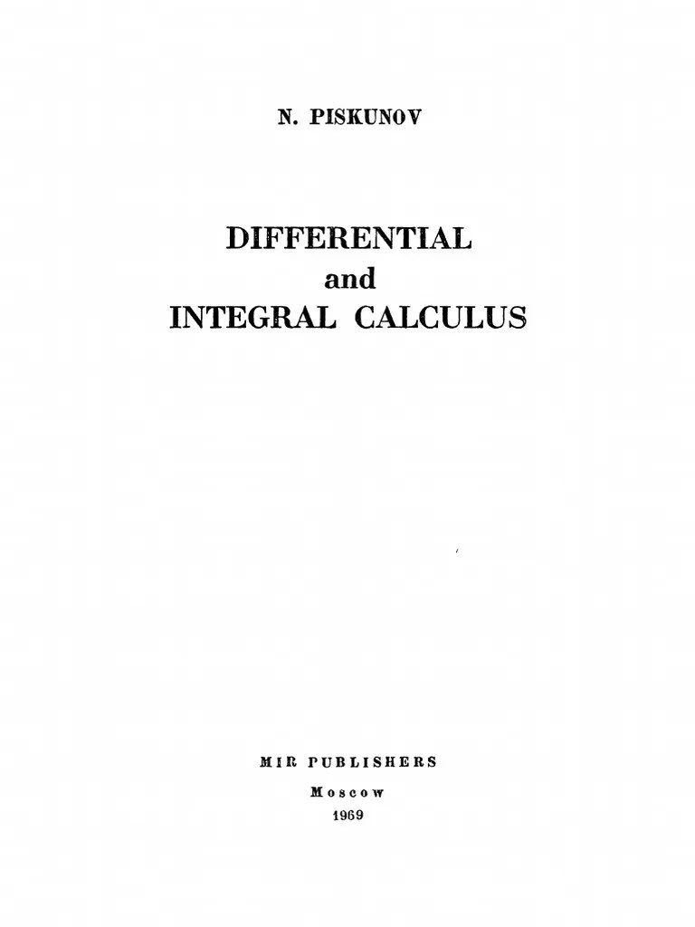 Piskunov Differential and Integral Calculus Mir PDF