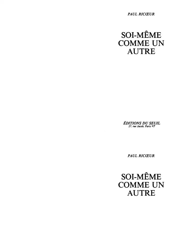 Ricoeur, Paul SoiMeme Comme Un Autre