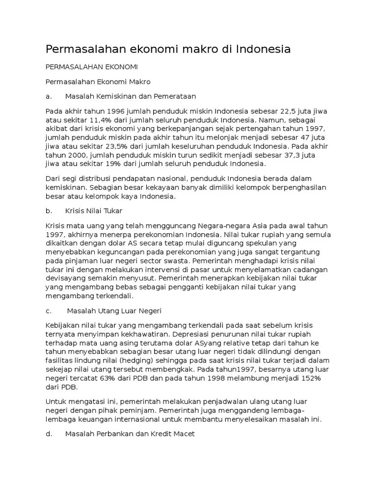 Permasalahan Ekonomi Makro Di Indonesia