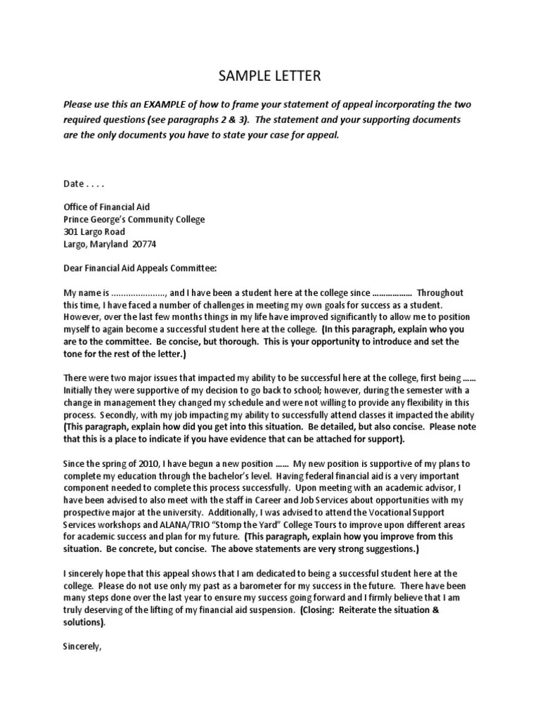 Sap Appeal Sample Letter | Student Financial Aid In The United States