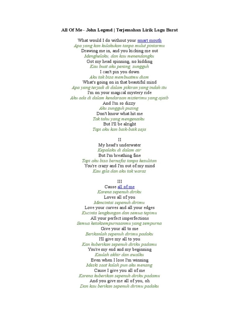 Lirik Lagu All Of Me Dalam Bahasa Indonesia – Dengan