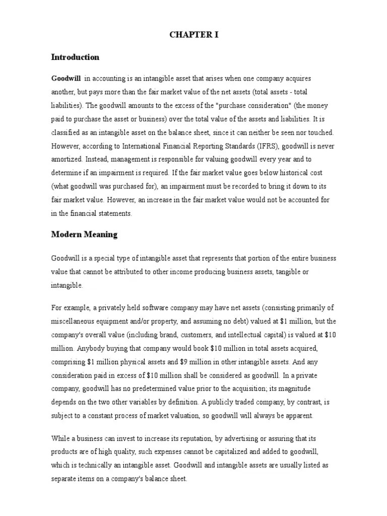 Valuation of Goodwill Cost Assignment Goodwill (Accounting