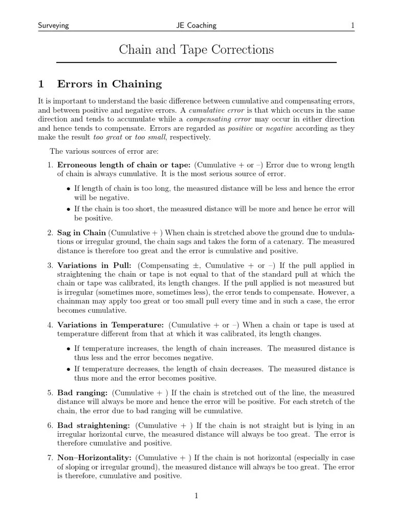 JE Survey Chain Tape Corrections Surveying Temperature