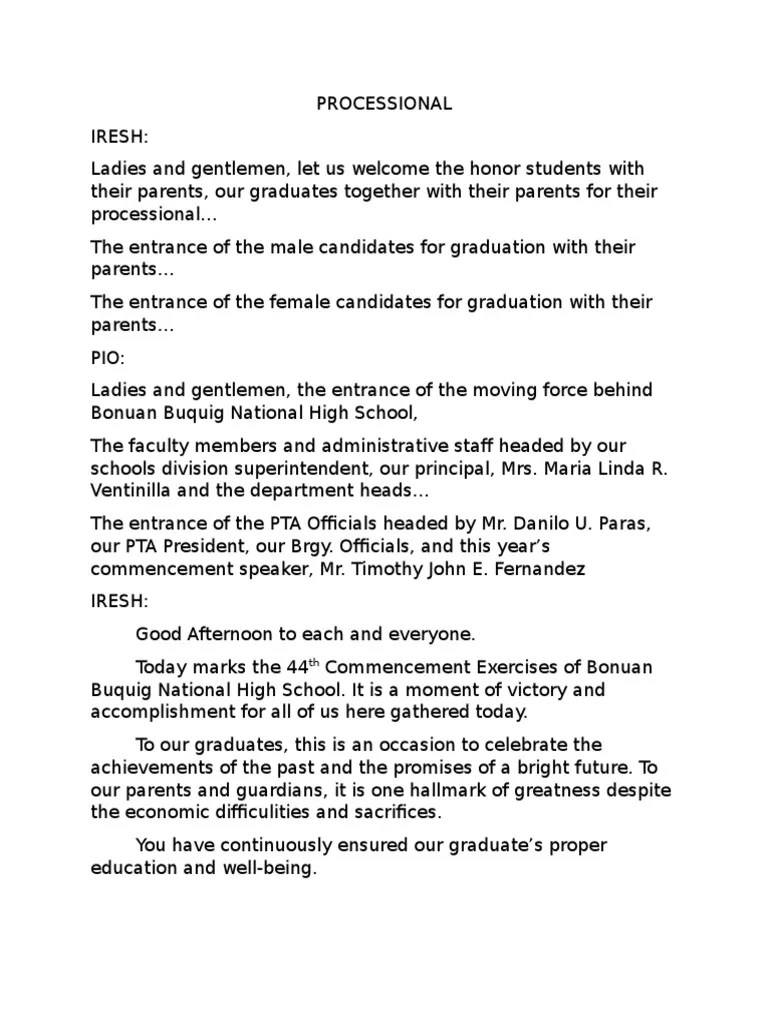 Sample Emcee Script For Graduation Ball