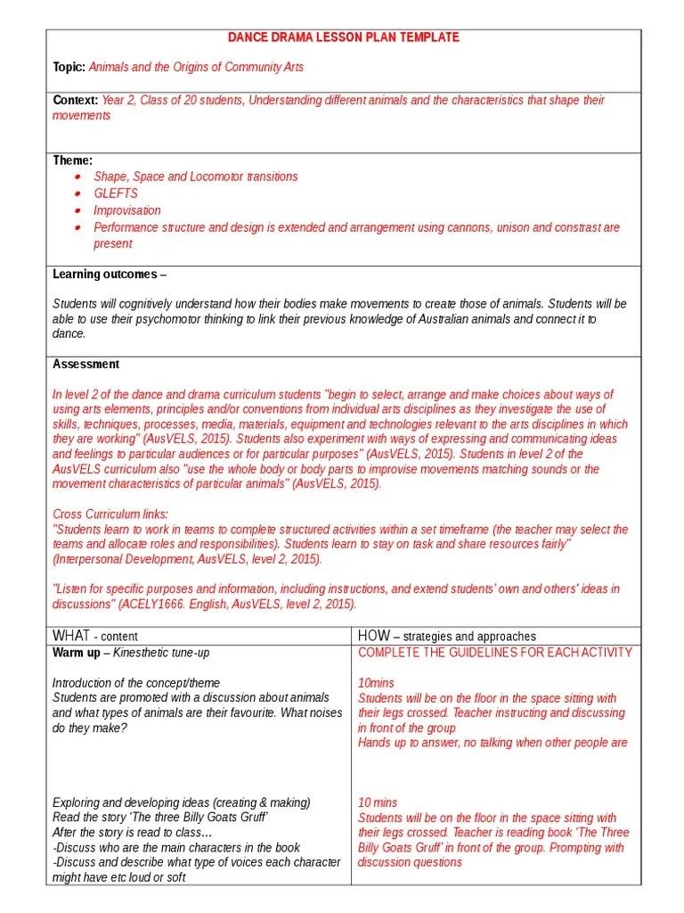 dance drama lesson plan template Curriculum Lesson Plan Free 30