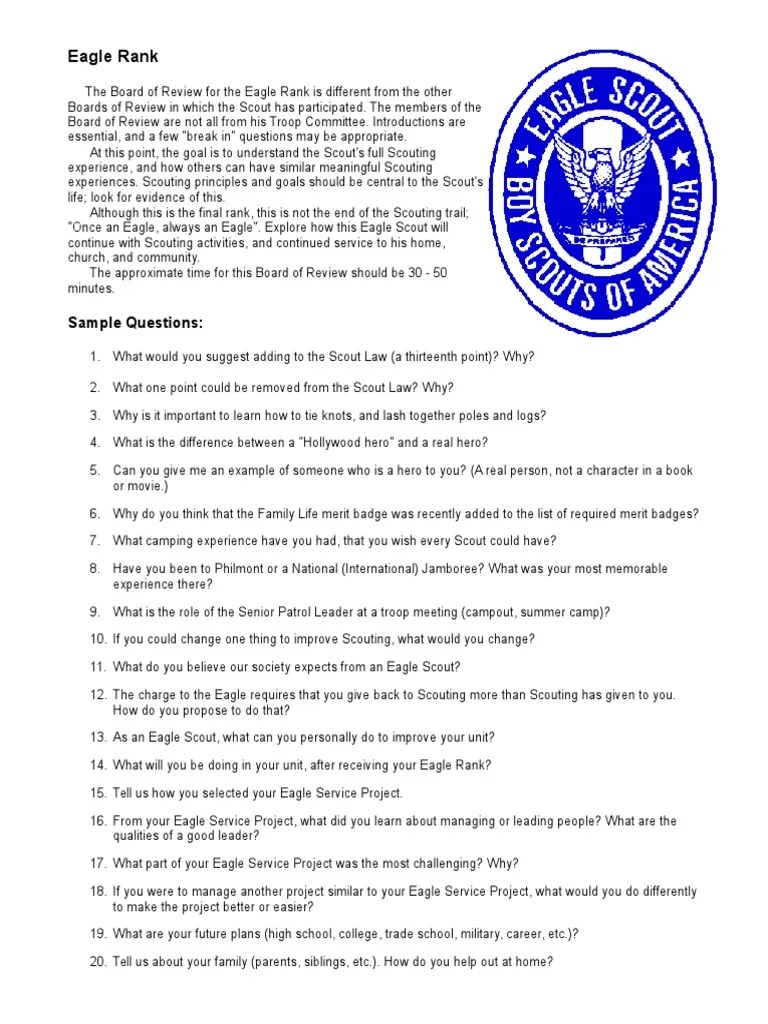 Eagle Board Sample Questions PDF Scouting Boy Scouts Of America