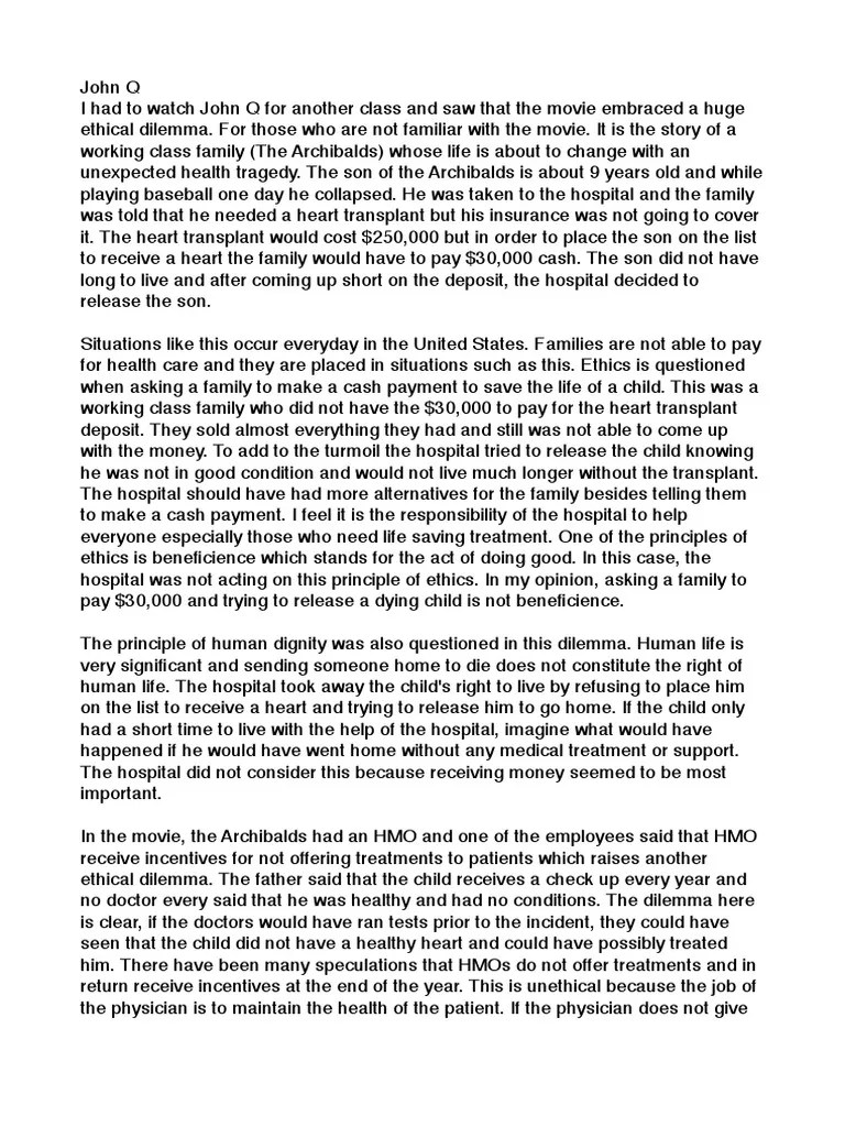 John Q Reaction Paper Stereotypes Philosophical Theories