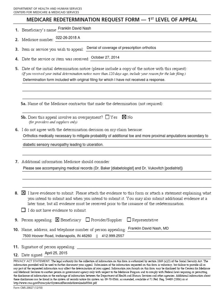 Medicare Redetermination Request Form PDF Medicare (United States(09)