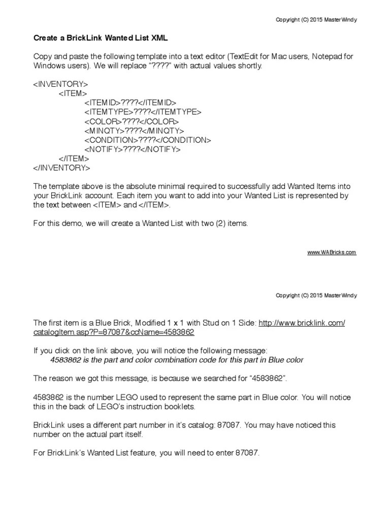 BrickLink Wanted List PDF Color Software