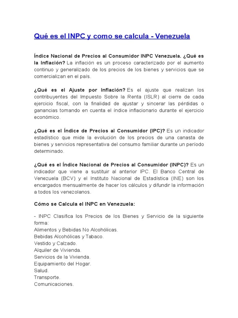 Qué Es El INPC y Como Se Calcula PDF Índice de precios al