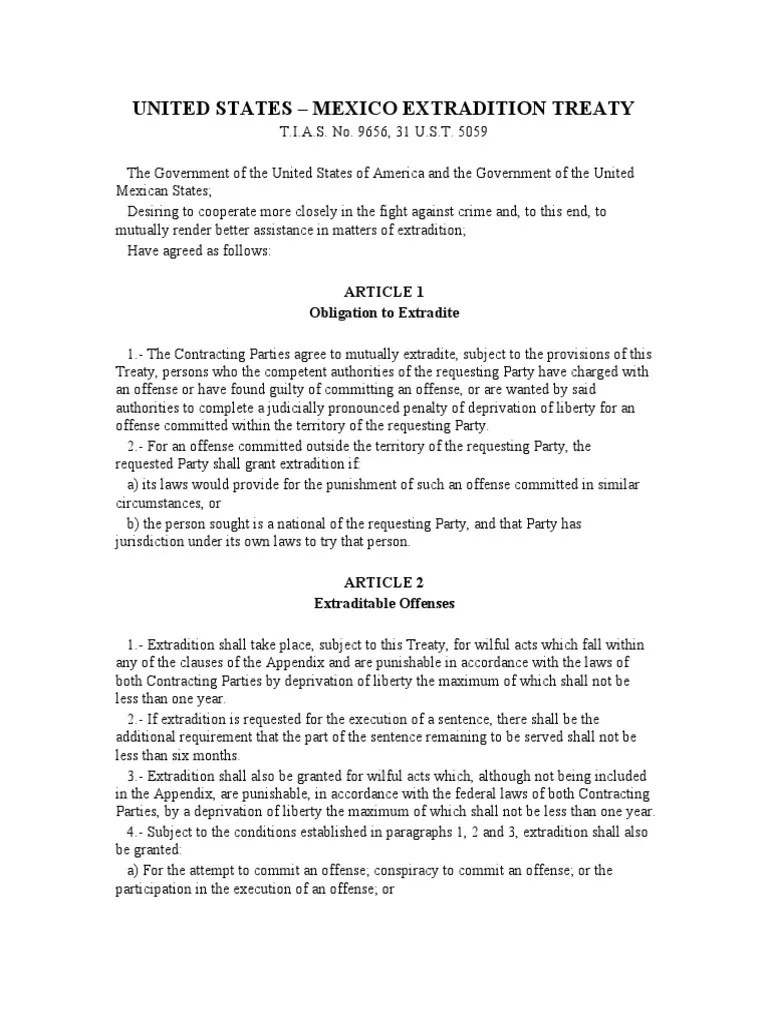 U.S. and Mexico Extradition Treaty 1978 Extradition Treaty