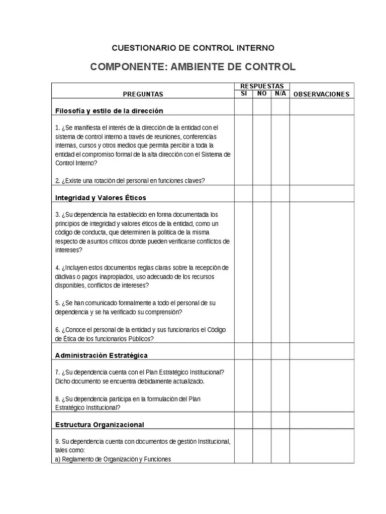 Cuestionario de Control Interno PlanificaciÃ³n Calidad