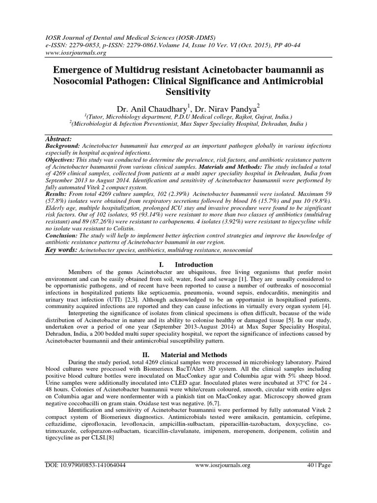 Emergence of Multidrug Resistant Baumannii As