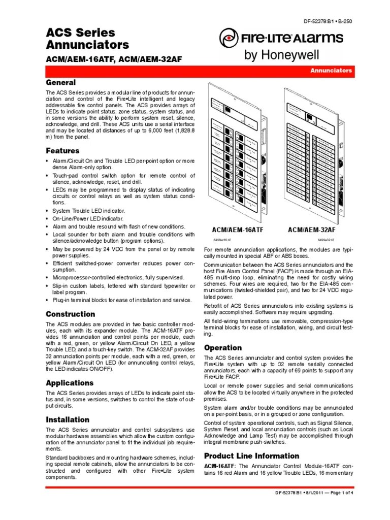 Fire-Lite ACM-16ATF Data Sheet | Electronics | Computer Engineering