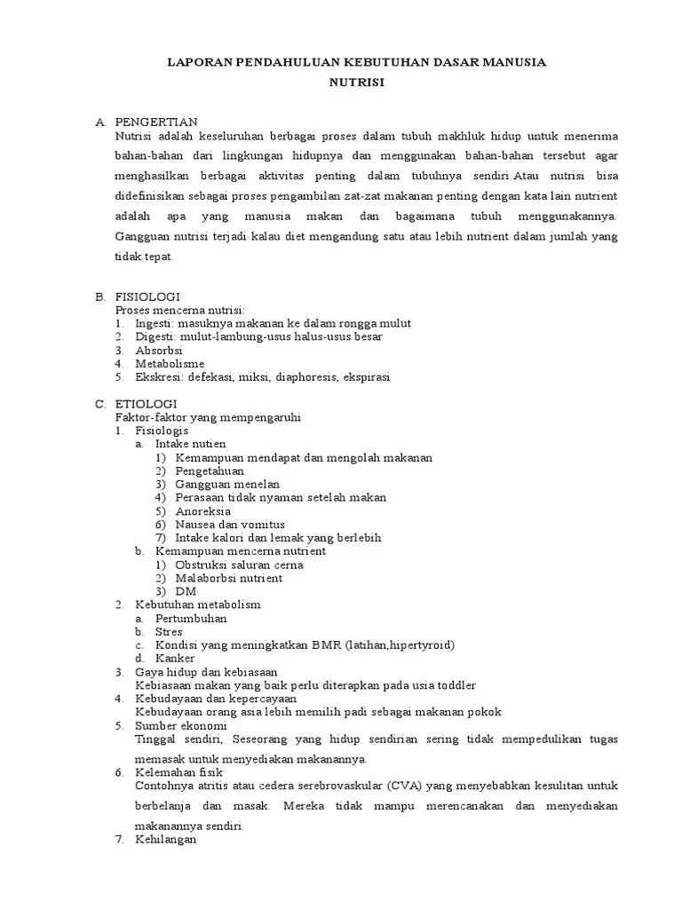 Laporan Pendahuluan Kebutuhan Nutrisi Pdf Seputar Laporan