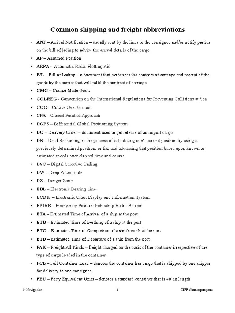 Common Shipping and Freight Abbreviations PDF Wireless Shipping