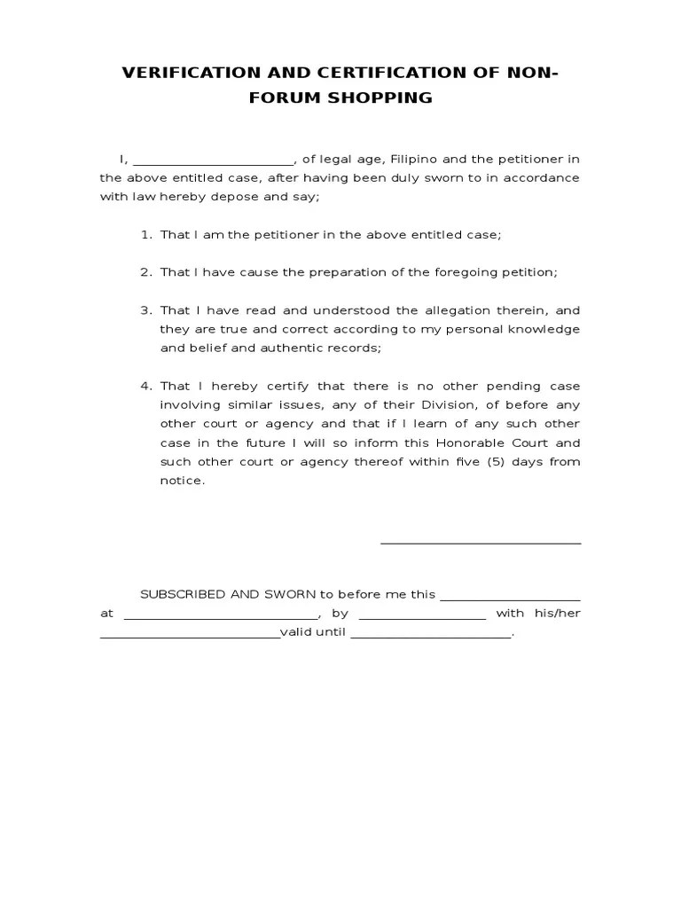 Verification and Certification of Nonforum Shopping