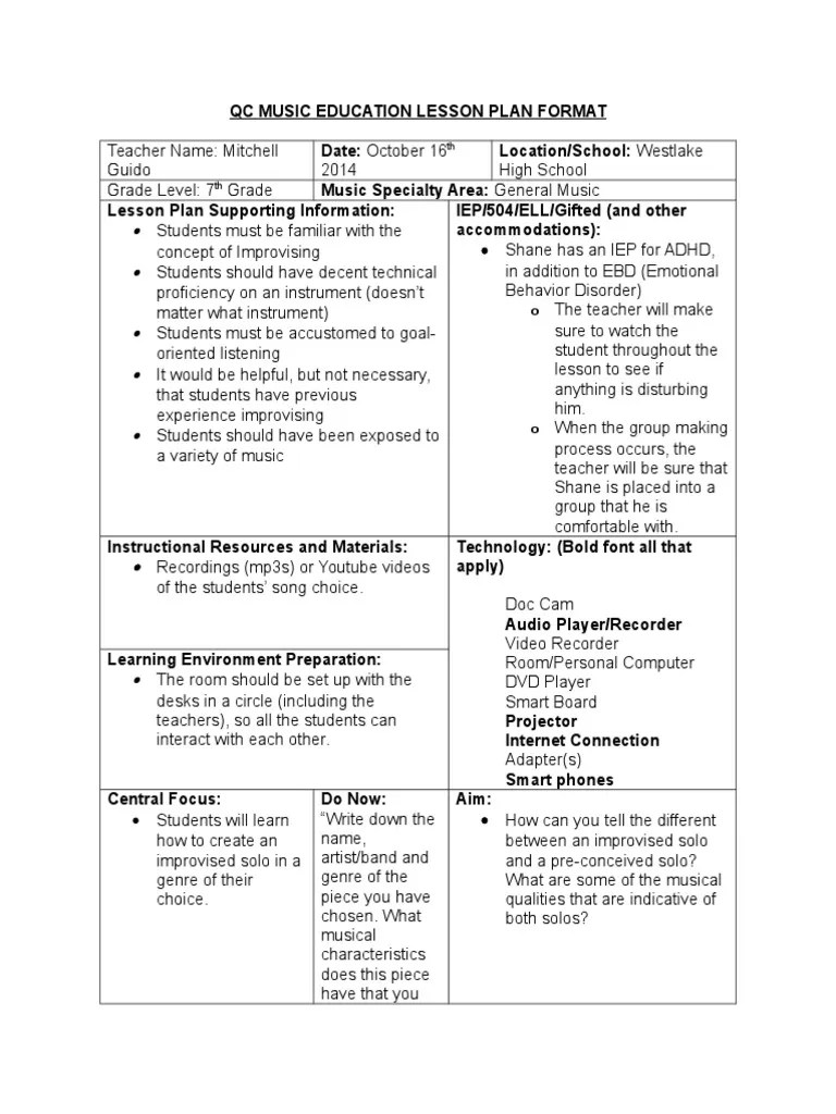 Lesson Plan 1 PDF Educational Assessment Individualized