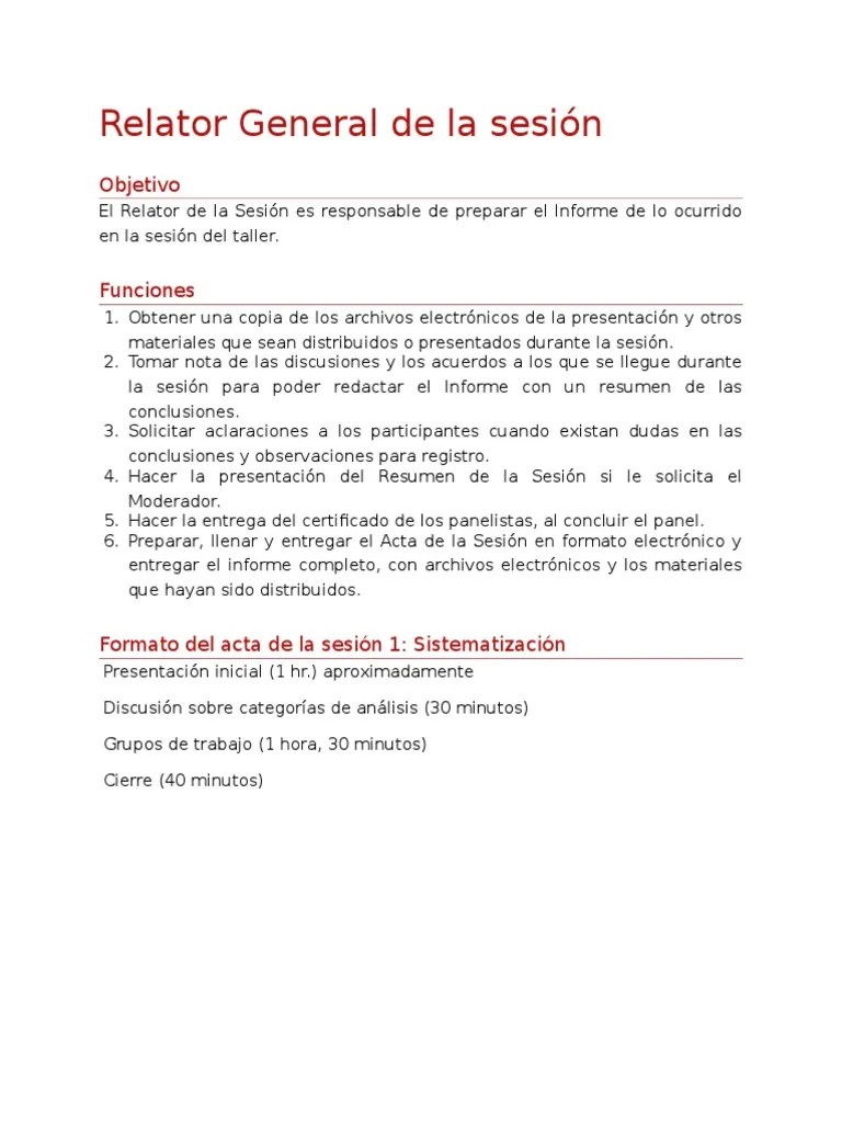 Función Del Relator General de La Sesión