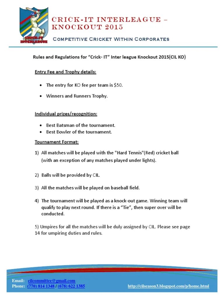 CIL KO Rules & Regulations Cricket Bowling (Cricket)