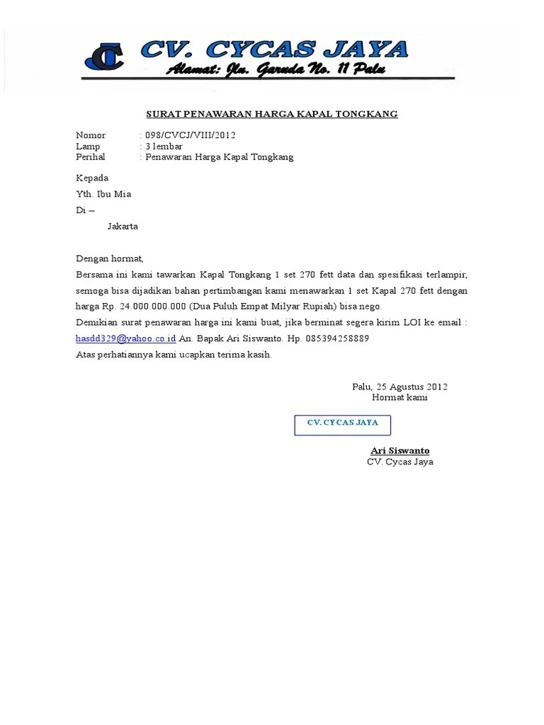 Surat Penawaran Harga Kapal Tongkang | Pdf