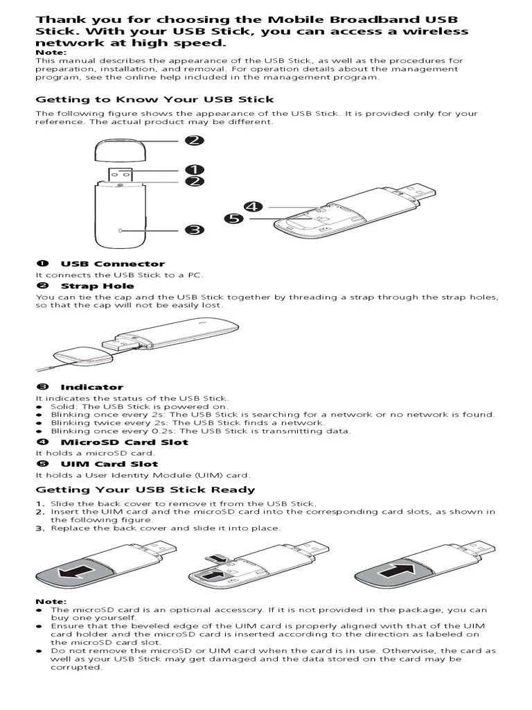 Installation and Operation Guide for the Mobile Broadband USB Stick A Concise Overview of