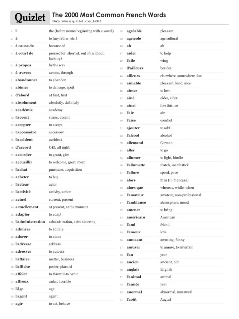 The 2000 Most Common French Words Nature Free 30day Trial Scribd