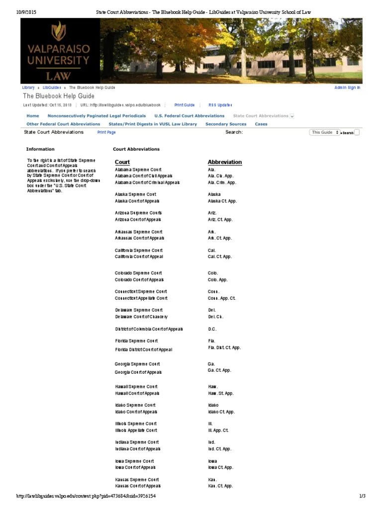 State Court Abbreviations The Bluebook Help Guide LibGuides at