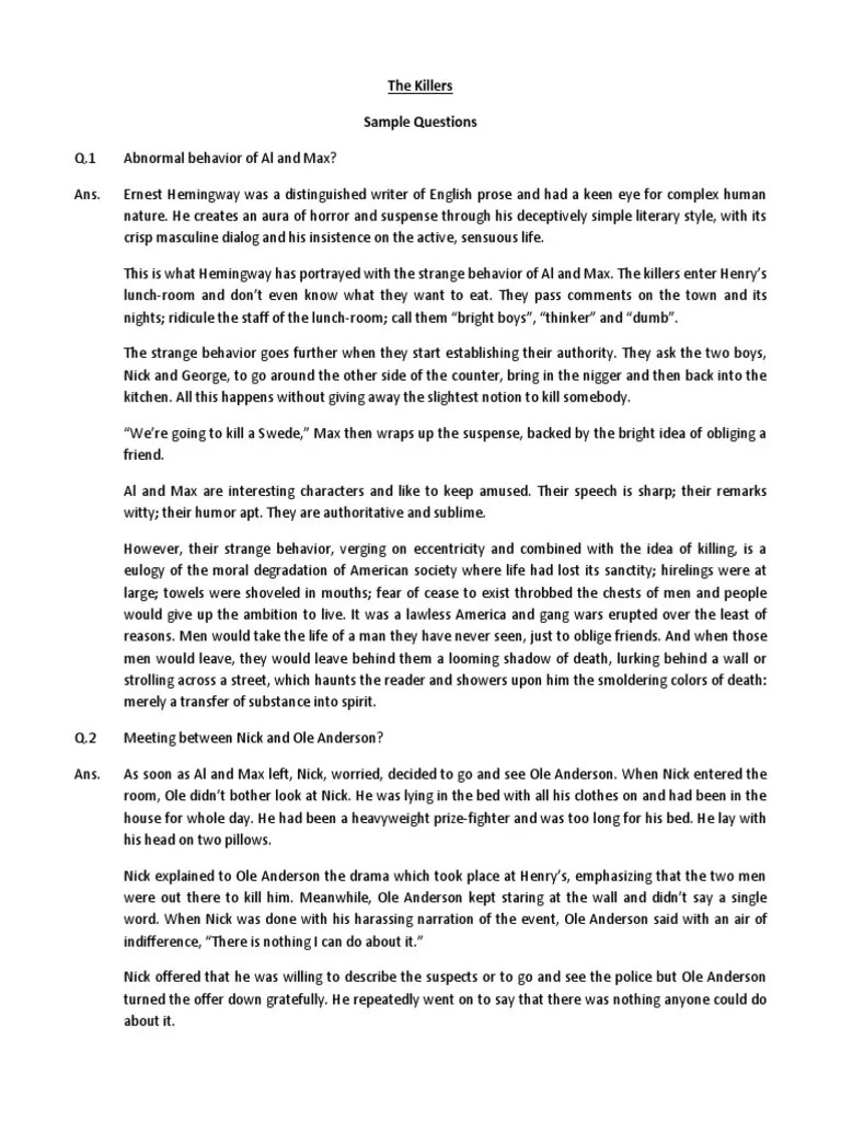 The Killers_notes for BA Ernest Hemingway Fiction & Literature