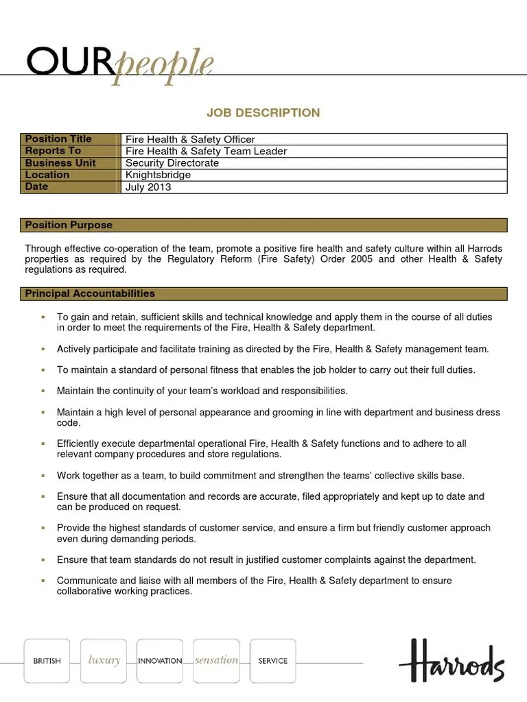 Fire Safety Officer Job Description Occupational Safety And Health
