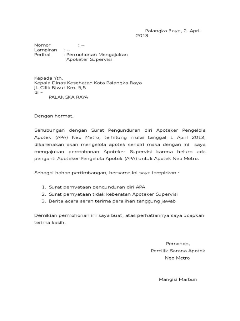 Contoh Surat Pengunduran Diri Apoteker Di Apotek