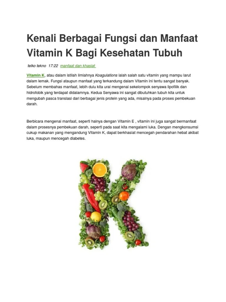Kenali Berbagai Fungsi Dan Manfaat Vitamin K Bagi Kesehatan Tubuh