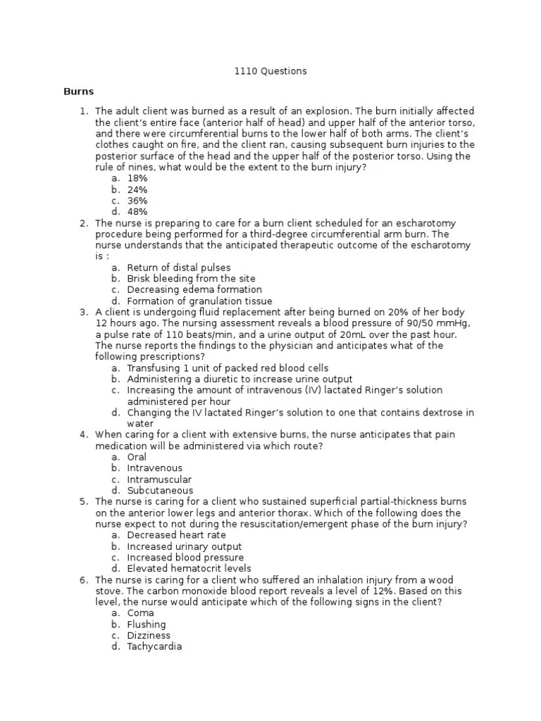 Burn Questions 1 Burn Intravenous Therapy