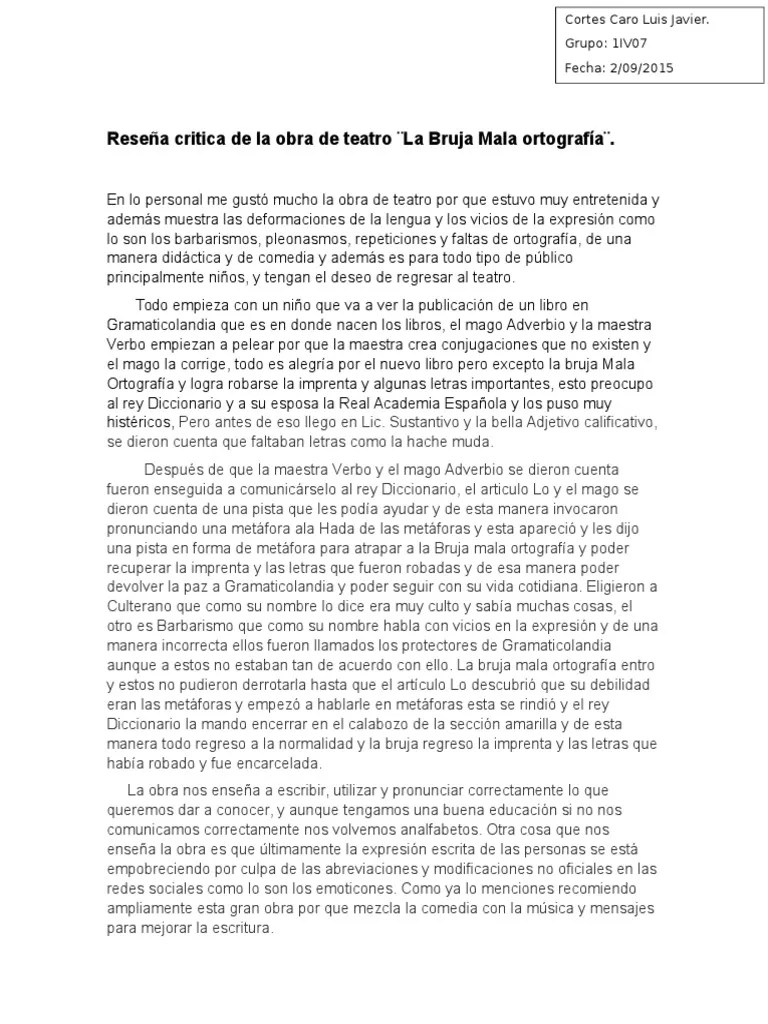 Reseña Critica de La Obra de Teatro Linguística Idiomas