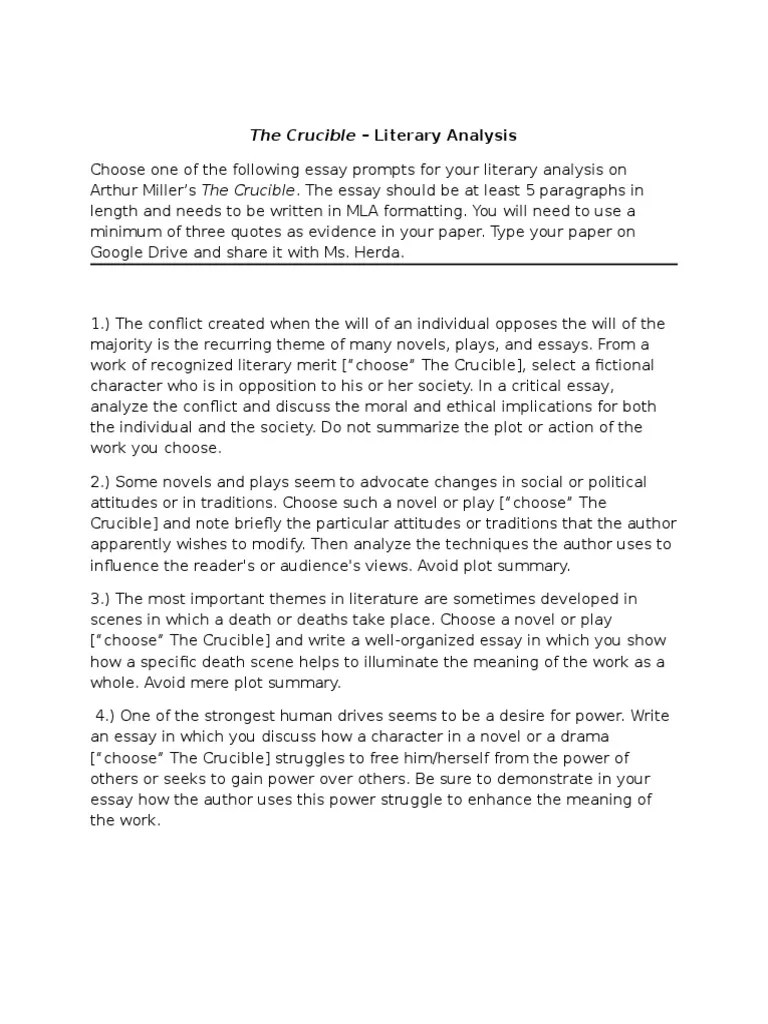 The Crucible Essay Prompts