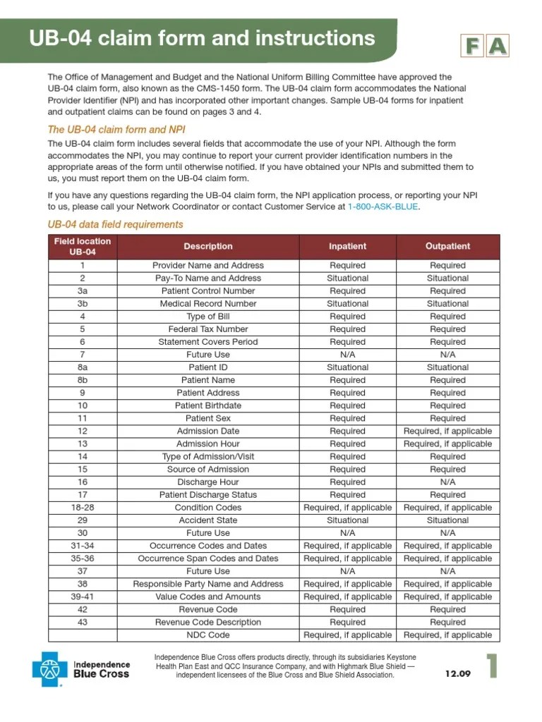 Ub04 Form PDF Patient Medical Diagnosis
