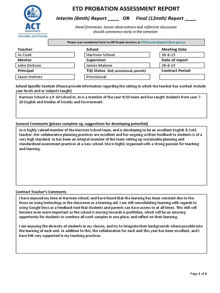 probation report 2015 s1 Educational Technology Teachers