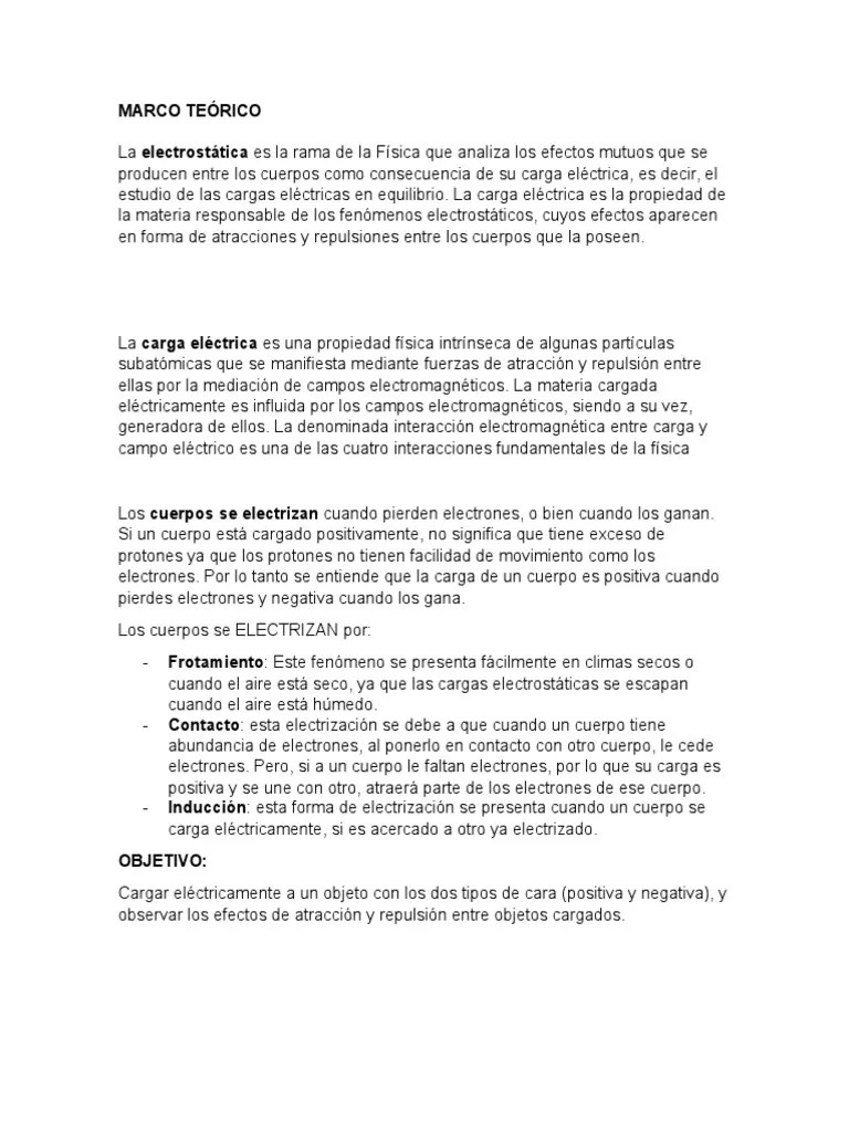 Marco Teórico Electrostática Electrón