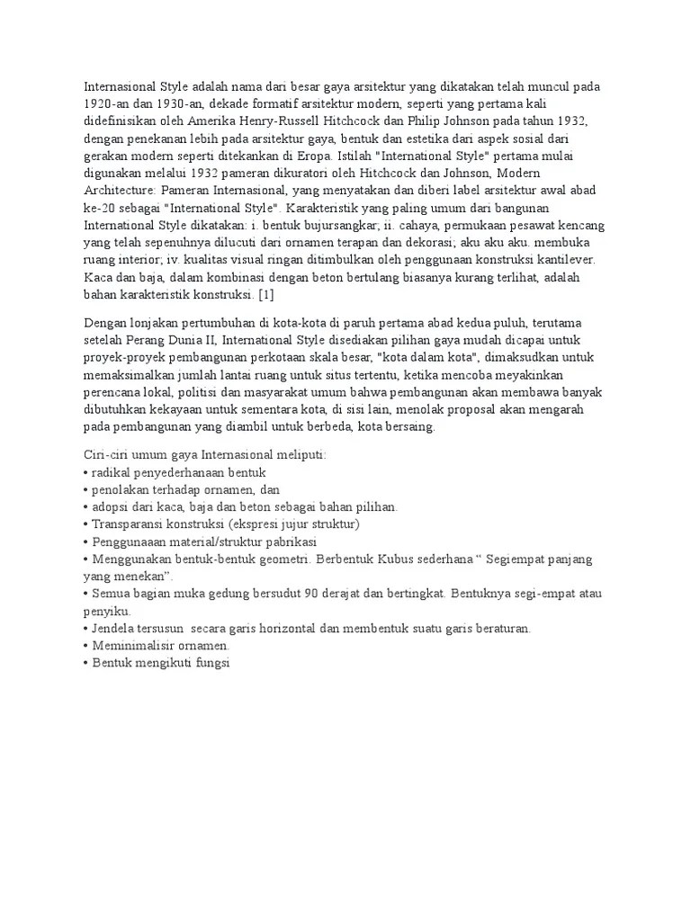 Internasional Style Adalah Nama Dari Besar Gaya Arsitektur Yang