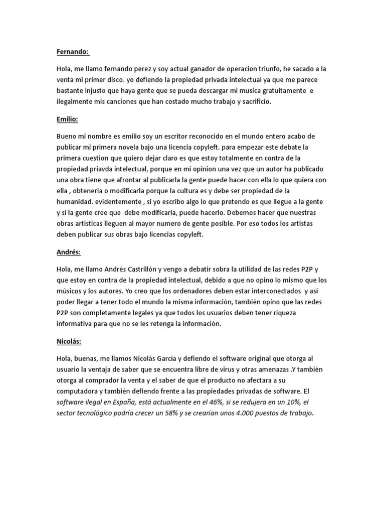 Debate Escrito De igual a igual Informática