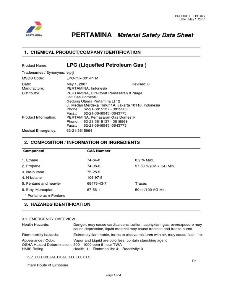 Liquefied Petroleum Gas Material Safety Data Sheet Product, 45 OFF
