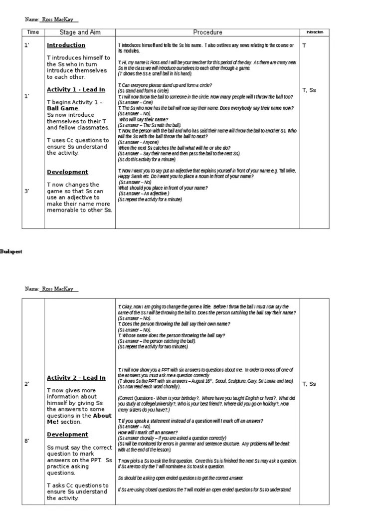 English Lesson Plan Procedure Question Cognitive Science