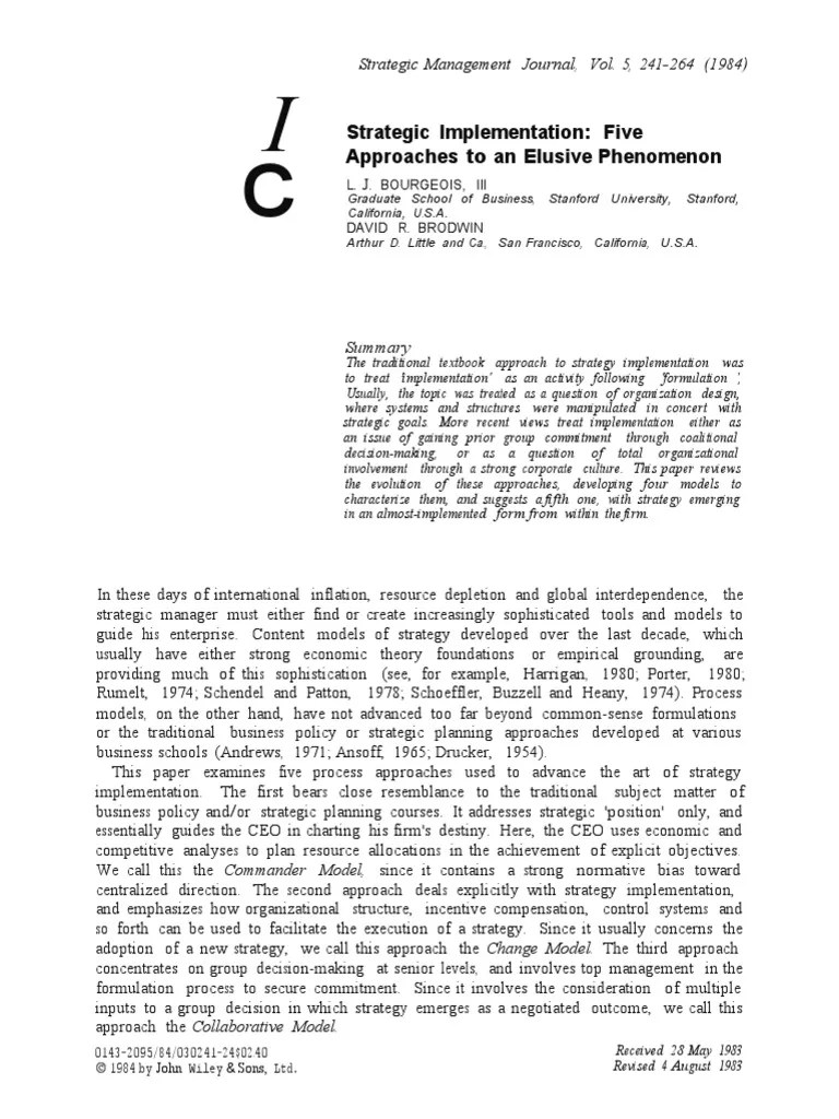 Strategic Implementation Five Approaches To An Elusive Phenomenon